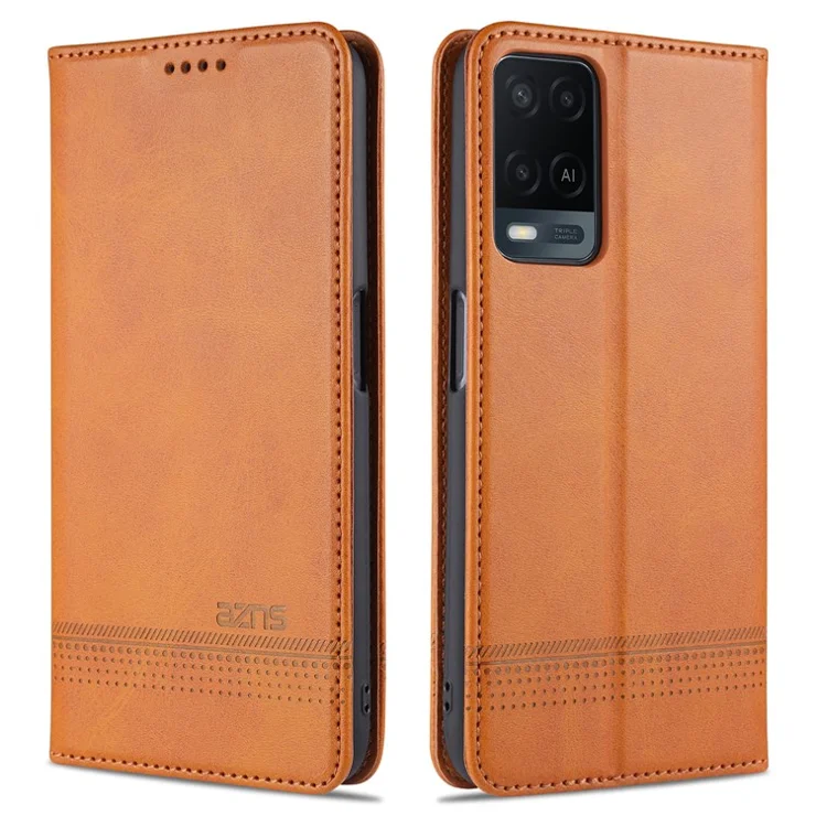 AZNS Auto-absorbed Leather Wallet Phone Case for Oppo A54 4G - Brown