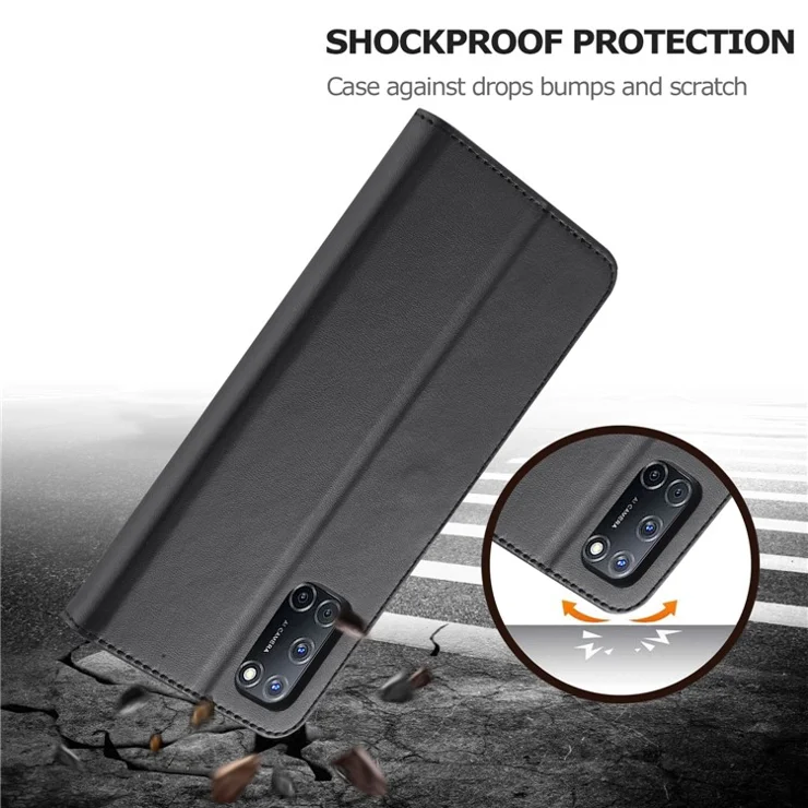 LC.IMEEKE Wallet Stand Leather Phone Casing Shell for Oppo A55 5G/A54 4G - Black