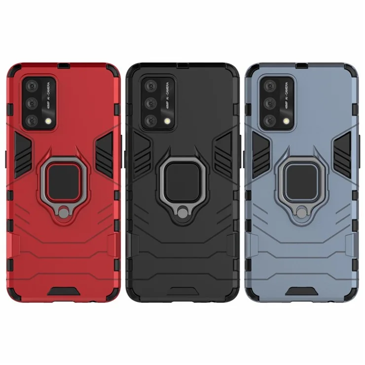 Kickstand Design Cool Guard PC + TPU Hybrid Phone Cover Case for Oppo A74 4G - Red