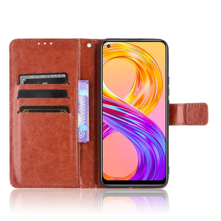 Crazy Horse Texture Wallet Stand Leather Phone Casing for Realme 8 4G/8 Pro 4G - Brown