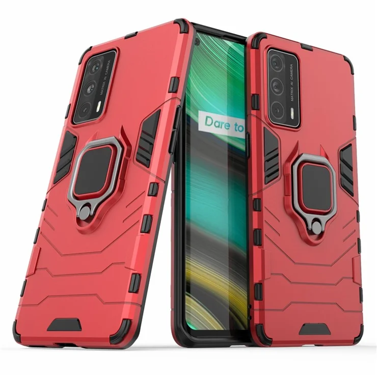 Cool Guard PC + TPU Kickstand Hybrid Phone Case with Stand for Realme X7 Pro Ultra - Red