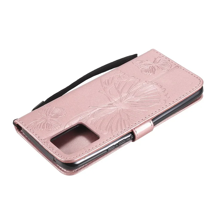 For Realme 8 / Realme 8 Pro 4G Wallet Case Floral Butterfly Imprinted Leather Phone Cover Stand - Rose Gold