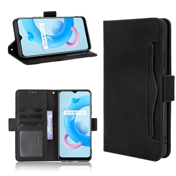 Multiple Card Slots Wallet Leather Stand Cover for Realme C11 2021 / C20 / C20A Phone Case - Black