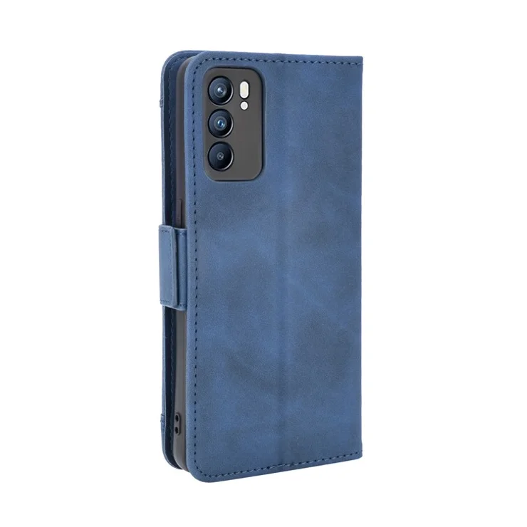 For Oppo Reno6 5G Full Protection Leather Stand Protective Case with Multiple Card Slots - Blue