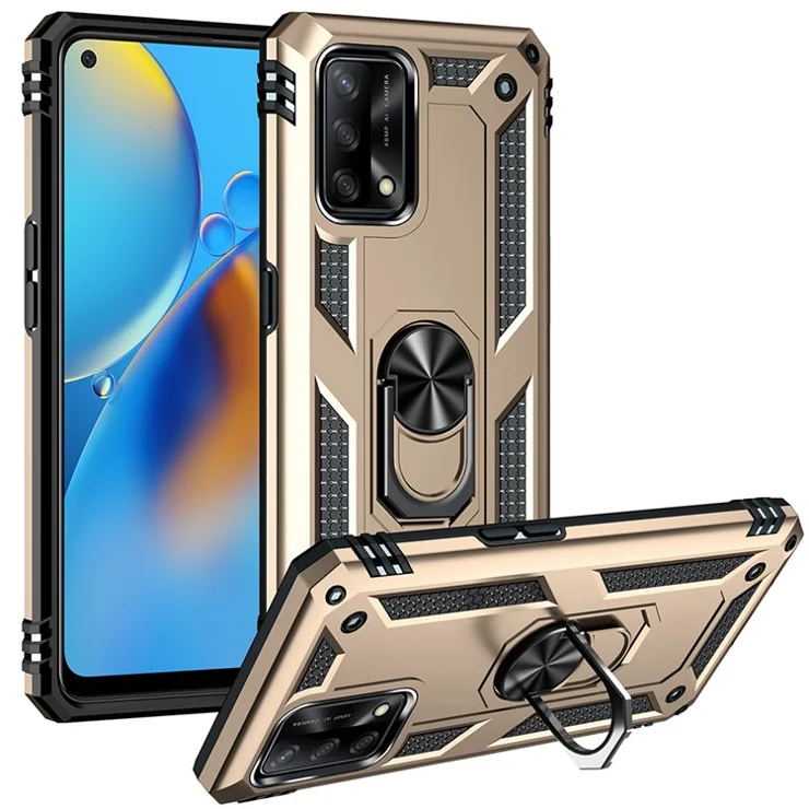 Military Grade Hybrid Hard PC + Soft TPU Heavy Duty Shockproof Protective Phone Case for Oppo A74 4G / Oppo F19 - Gold