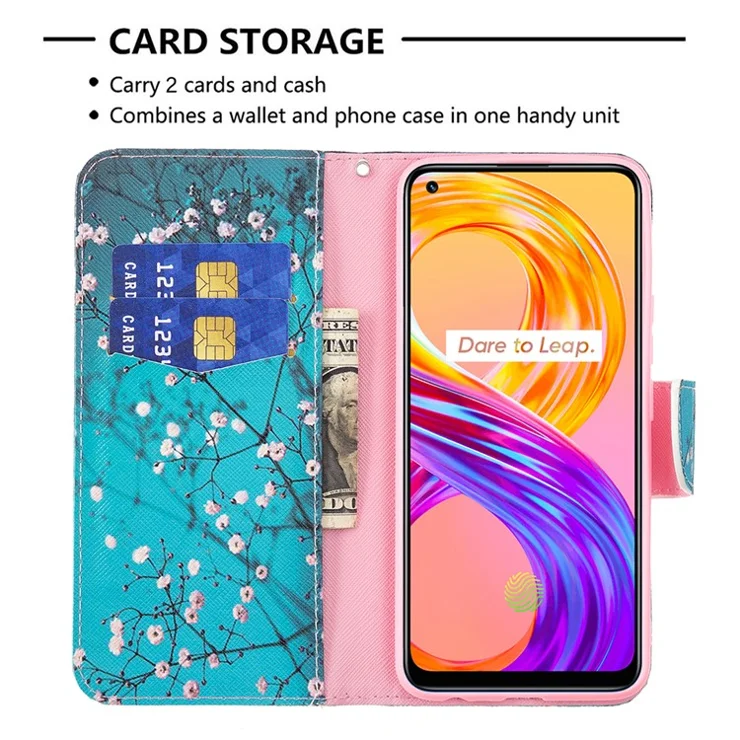 Wallet Design Anti-Drop Pattern Printing Magnetic Leather Stand Case for Realme 8/8 Pro - Wintersweet