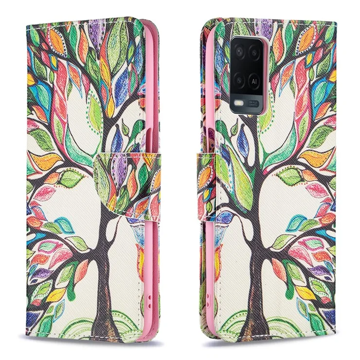 Wallet Design Drop-Resistant Pattern Printing Magnetic Leather Case with Adjustable Stand for Oppo A54 4G / A54s / A16 / A16s / A55 5G - Snicker
