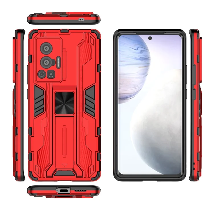 SATURCASE Custodia Protettiva Per Vivo X70 Pro – Doppio Strato (PC + Silicone) Con Anello Metallico E Cavalletto – Nero - 4
