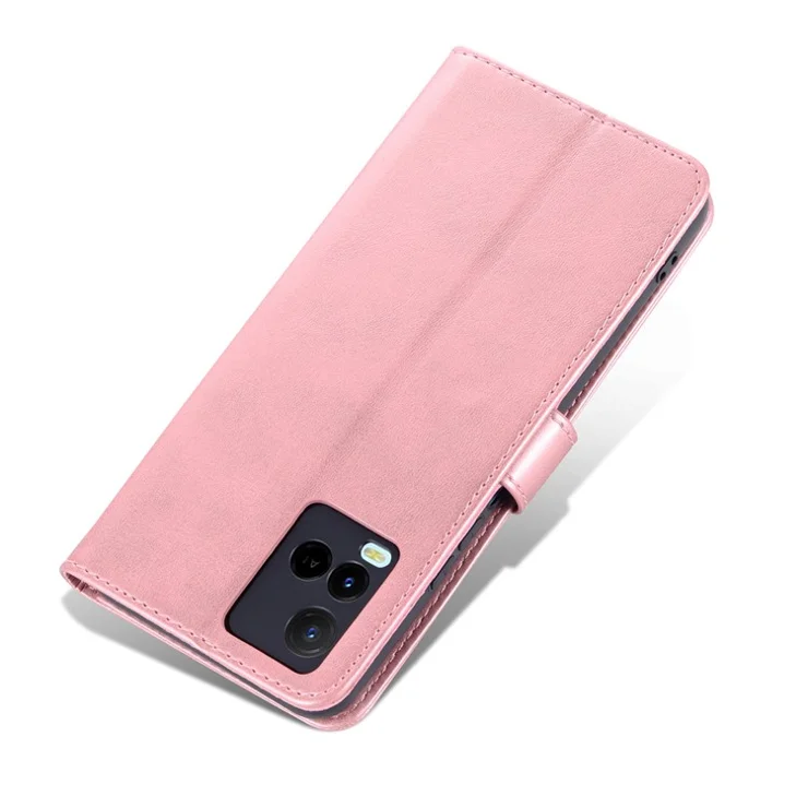 AZNS TPU+PU Leather Wallet Stand Phone Case Flip Card Slots Protected Fully Phone Shell for vivo Y21 / Y33s - Rose Gold