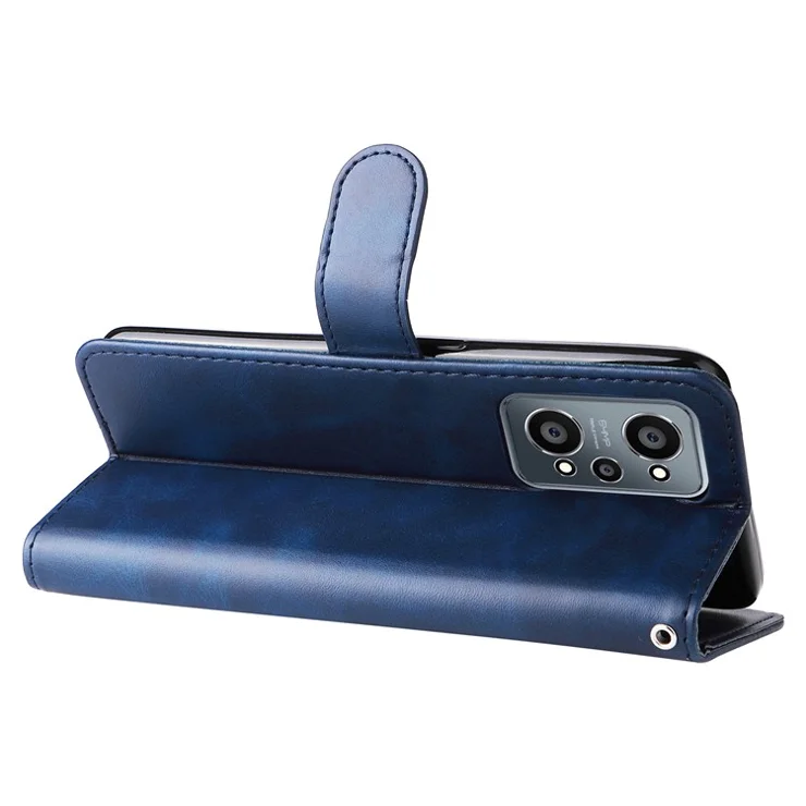 Folding PU Leather Phone Case Zipper Coin Pocket Design Case with Wallet Stand for Realme GT Neo2 5G/GT Neo 3T 5G - Blue