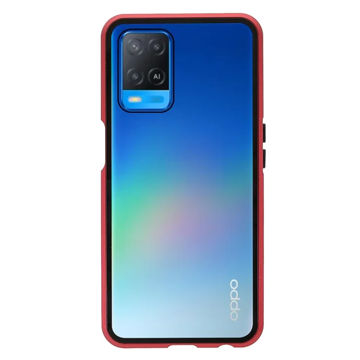 Full Coverage Metal Frame + Double-sided Ultra Clear Tempered Glass Magnetic Closure Hybrid Cover Phone Case for Oppo A54 4G - Red