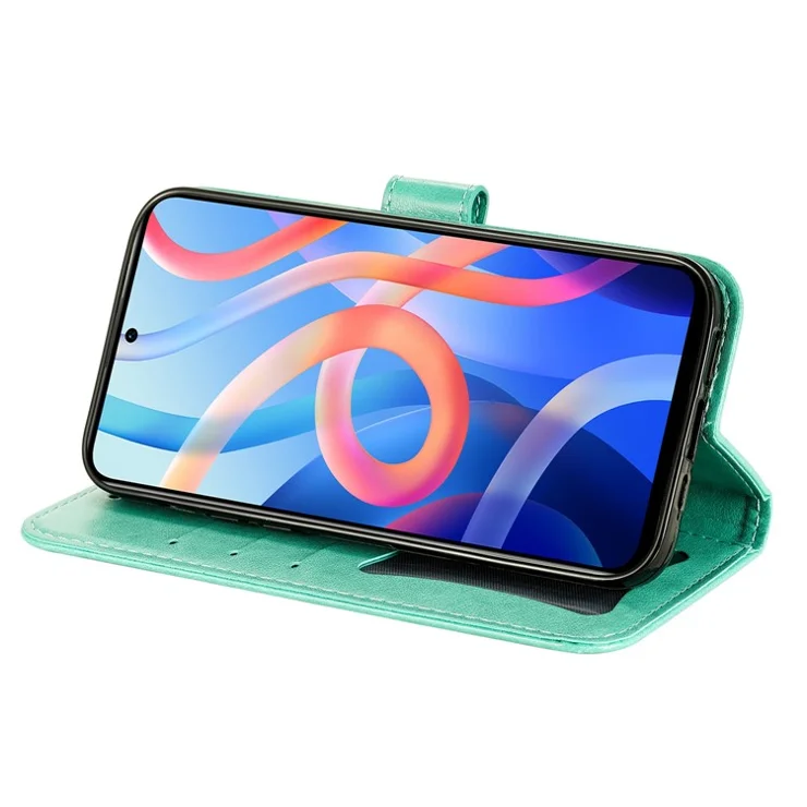 For Xiaomi Redmi Note 11 5G (China) (MediaTek)/Note 11T 5G/Note 11S 5G Imprinting Flower Double-sided Magnetic Clasp PU Leather Stand Wallet Phone Case Cover with Hand Strap - Green