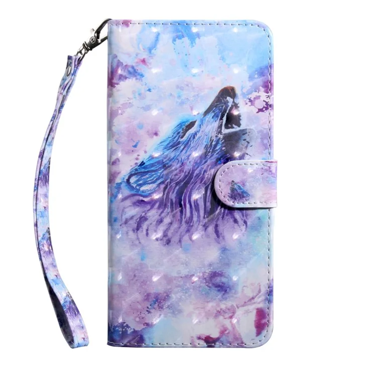 3D Pattern Printing PU Leather Soft TPU Inner Wallet Stand Flip Case with Strap for Oppo A16 / A16s / A54s / A54 4G / A55 5G - Howling Wolf