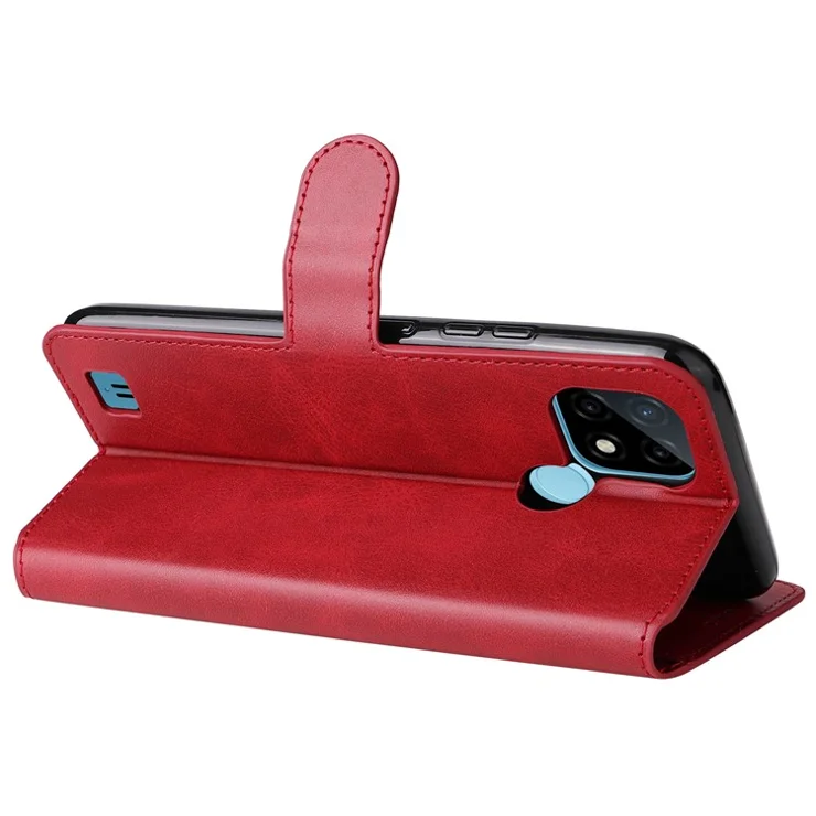 Textured Auto-absorbed Leather Case Magnetic Mobile Phone Full Protective Wallet Cover with Stand for Realme C21Y/C21/C25Y - Red