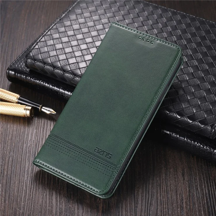 AZNS Magnetic Absorption PU Leather Flip Cover Stand Protective Wallet Phone Case for vivo Y15s / Y15a - Blackish Green