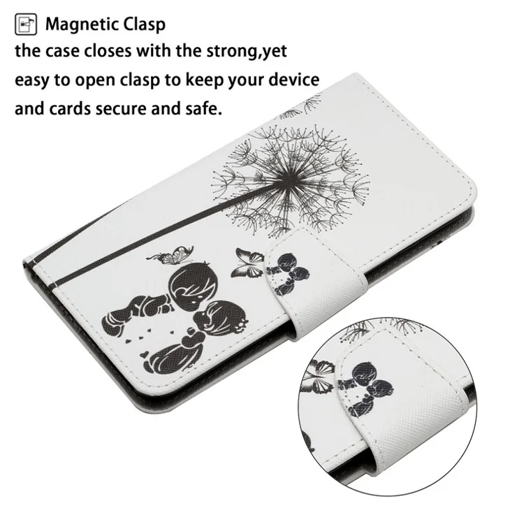 Cross Texture Pattern Printing Phone Case Stand Wallet Shockproof Leather Cover with Wrist Strap for Realme C21 - Dandelion