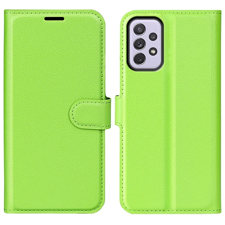 Litchi Texture PU Leather Full Body Protective Folio Flip Stand Wallet Case Shockproof TPU Inner Cover for Samsung Galaxy A73 5G - Green