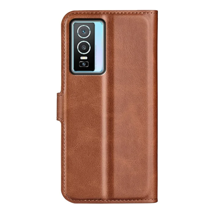 For vivo Y76 5G / Y76s 5G / Y74s PU Leather Flip Case Wallet Stand TPU Bumper Protective Phone Cover - Light Brown