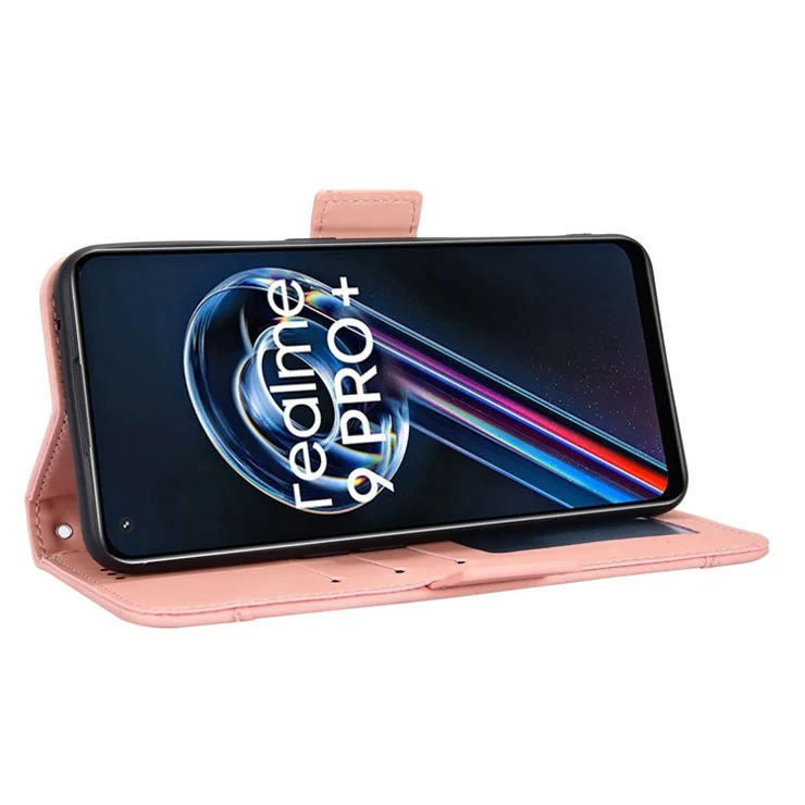 For Realme 9 Pro 5G / V25 5G / 9 5G (Global Version) / 9 5G (EU Version) Multiple Card Slots Protective Case Wallet Stand PU Leather Magnetic Closing Cell Phone Cover - Pink
