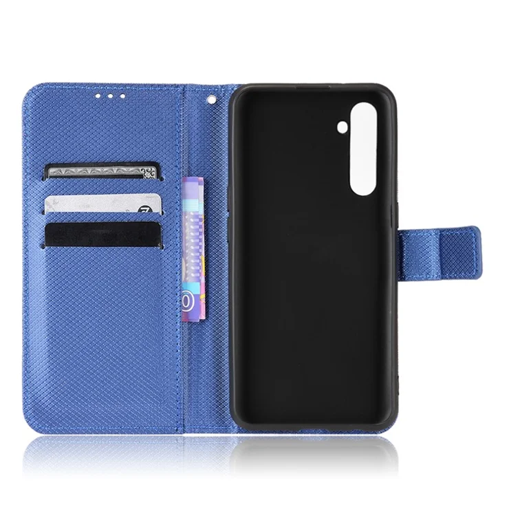 For Oppo K5/Realme XT/Realme X2 Diamond Texture Phone Case Cover Full Body Protective PU Leather Wallet Stand Cell Phone Shell with Strap - Blue
