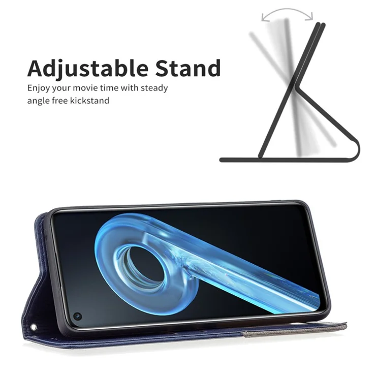 For Oppo A36 / A76 / Realme 9i Splicing Rhombus-Like Imprinting PU Leather Case Full Protection Stand Cover with Card Slots - Blue
