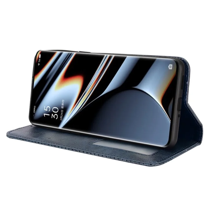 For Oppo Find X5 Pro Retro PU Leather Wallet Flip Cover Mosaic Imprinted Auto Magnetic Closed Stand Function Folio TPU Inner Shell - Blue