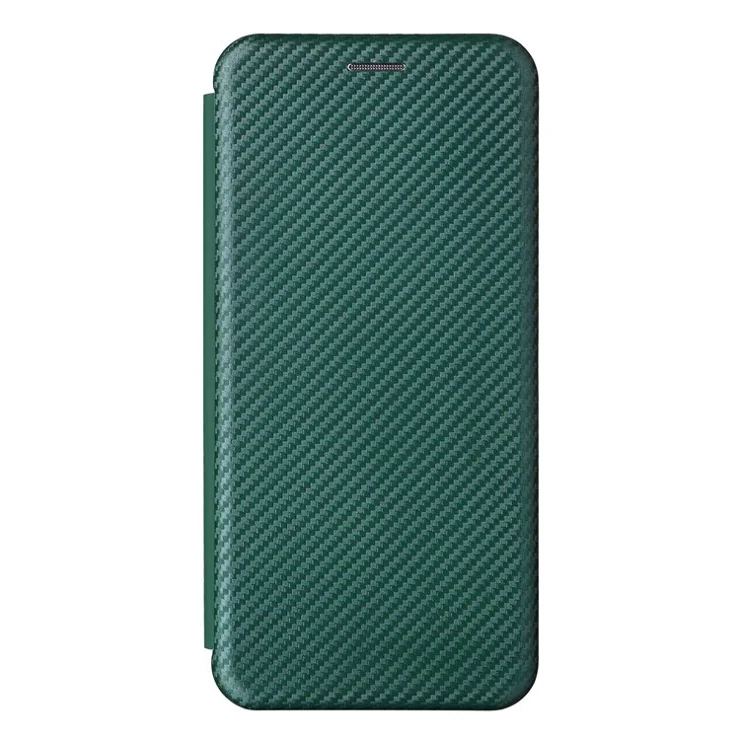 For Oppo Find X5 Lite/Reno7 SE 5G/Reno7 5G (Global) Carbon Fiber Texture Phone Case Anti-scratch PU Leather Magnetic Absorption Anti-fall Stand Shell with Card Slot - Green