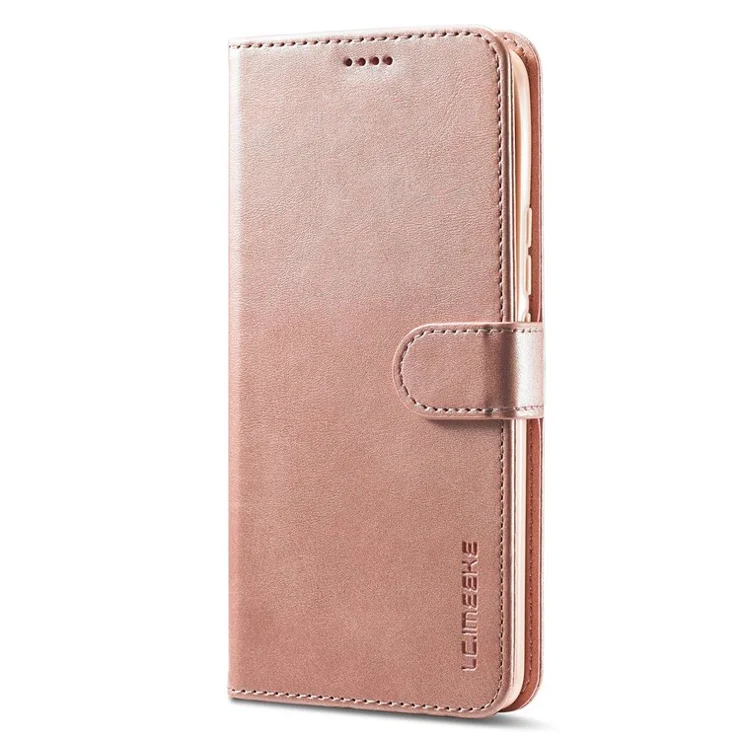 LC.IMEEKE for Realme 9/9 Pro+ Dual-sided Magnetic Clasp Textured PU Leather Wallet Cover Stand Protective Phone Case - Pink