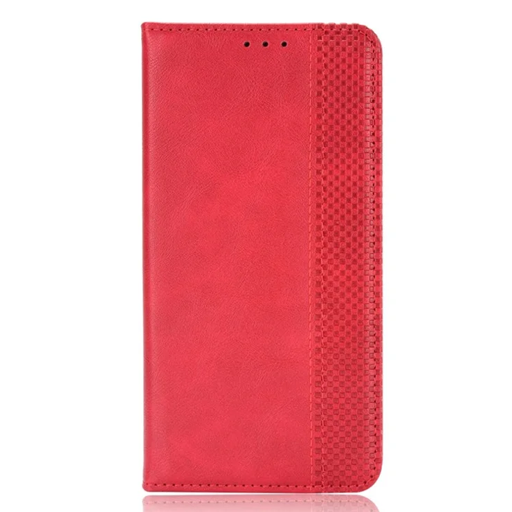 For Oppo A57 (2022) 5G / A77 5G Vintage PU Leather Wallet Case Imprinted Mosaic Hands-Free Stand Magnetic Auto Closing Flip Cover - Red