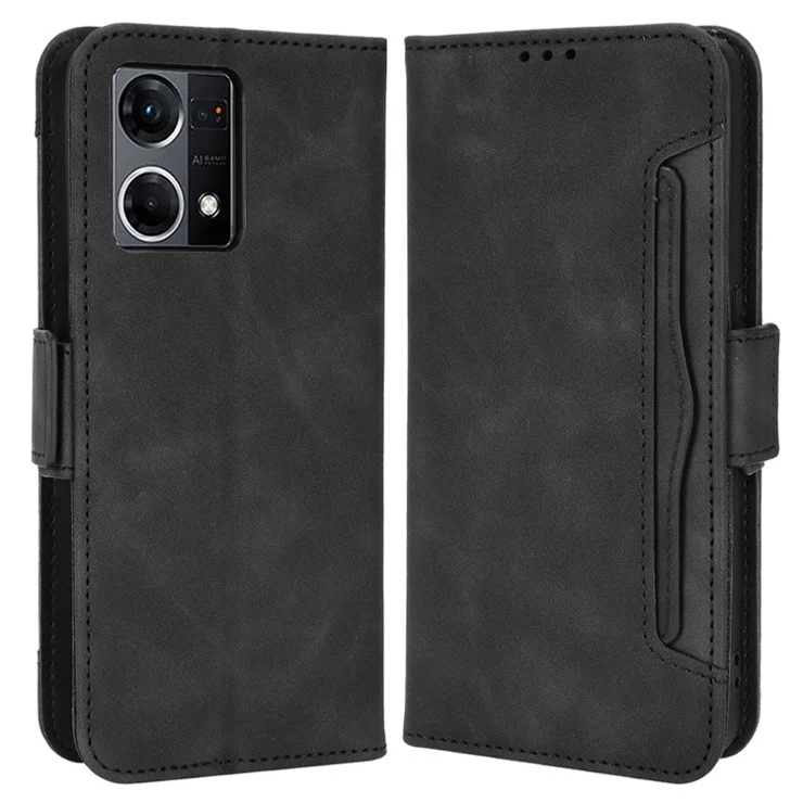 For Oppo Reno7 4G / F21 Pro 4G / Reno8 4G Card Holder Cell Phone Bag Case Magnetic Flip Wallet Style Stand Shockproof PU Leather Phone Cover - Black