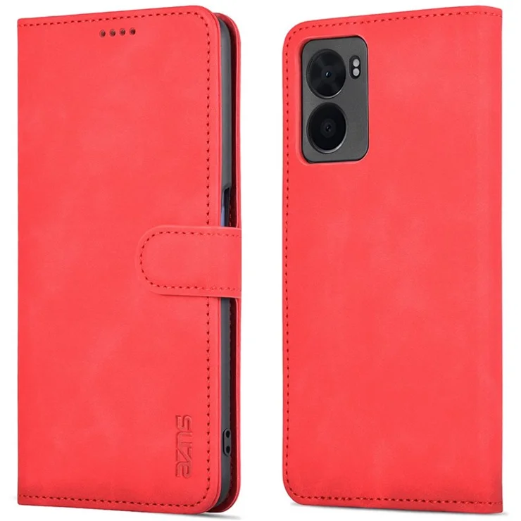 AZNS For Oppo A57 (2022) 5G / A77 5G / OnePlus Nord N300 5G PU Leather Folio Case Stand Shockproof TPU Inner Shell Wallet Flip Phone Cover - Red