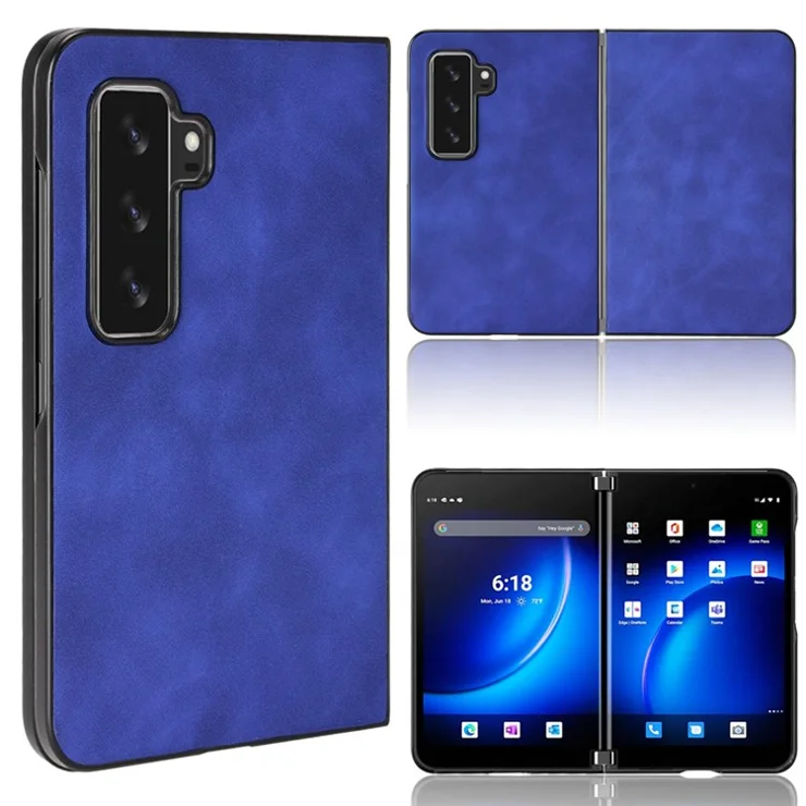 For Microsoft Surface Duo 2 Skin-touch Feeling Anti-drop PU Leather Coated Hard PC Phone Case Cover - Blue