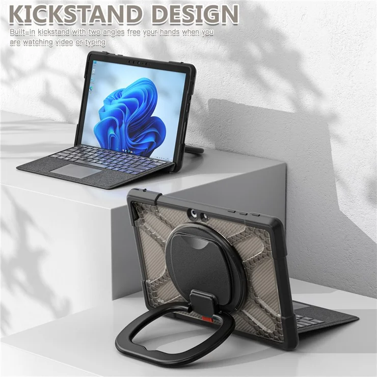 For Microsoft Surface Go 4 / Go 3 / Go 2 / Go 1 Case PC+TPU Hybrid Tablet Cover with 360-degree Swivel Kickstand Case - Transparent Black