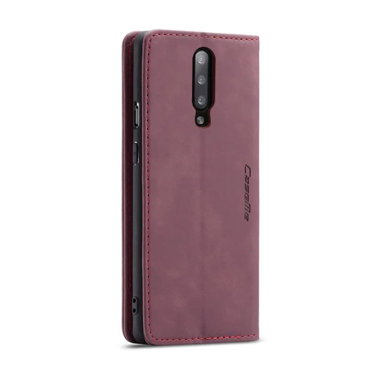 CASEME 013 Series for OnePlus 7 Pro Auto-absorbed Wallet Stand PU Leather Phone Cover - Wine Red
