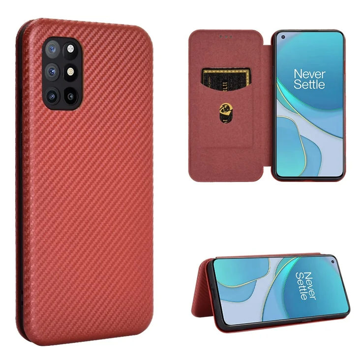 For OnePlus 8T Carbon Fiber Texture Auto-absorbed Flip Leather