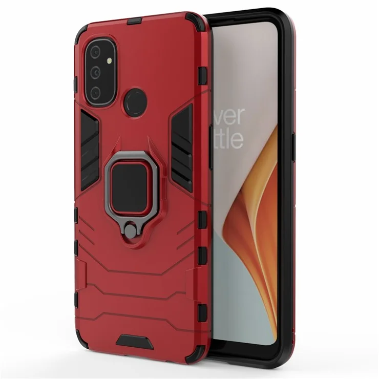 Cool Guard Ring Holder Kickstand for OnePlus Nord N100 PC TPU Hybrid Case - Red