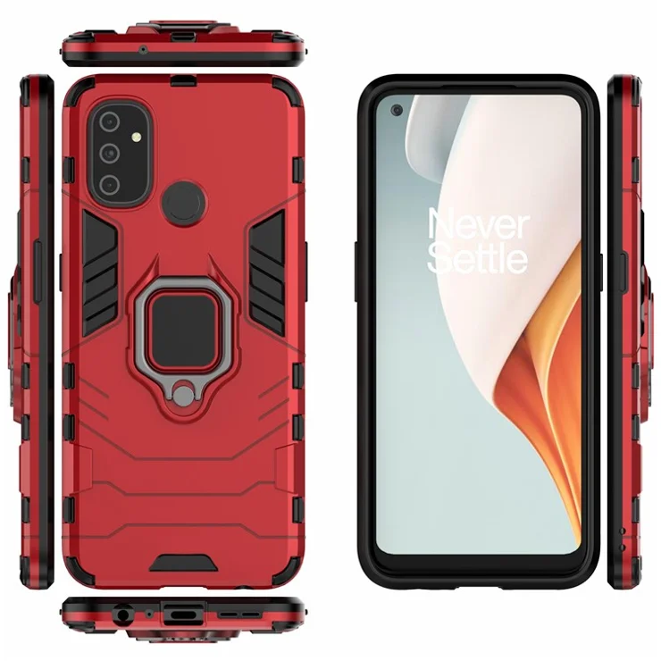 Cool Guard Ring Holder Kickstand for OnePlus Nord N100 PC TPU Hybrid Case - Red