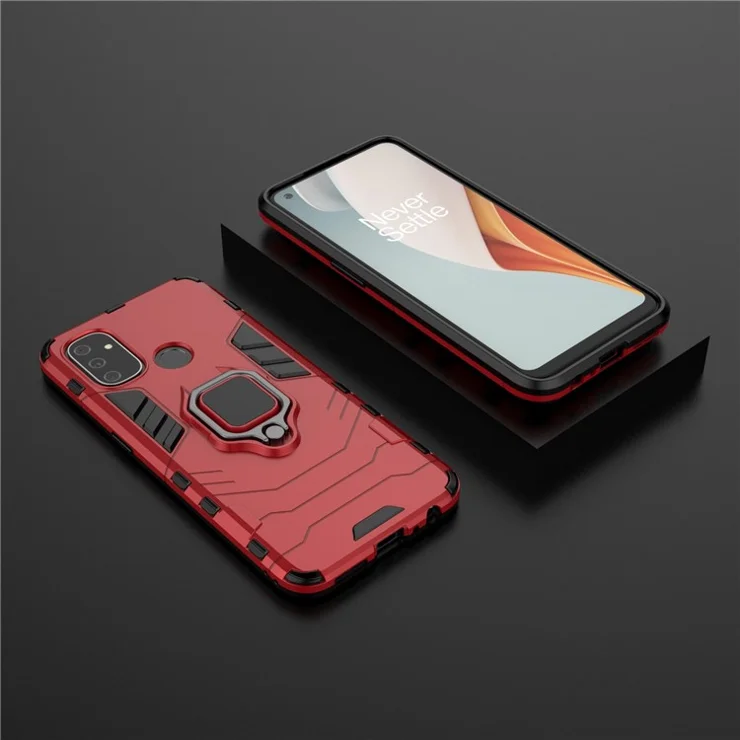Cool Guard Ring Holder Kickstand for OnePlus Nord N100 PC TPU Hybrid Case - Red