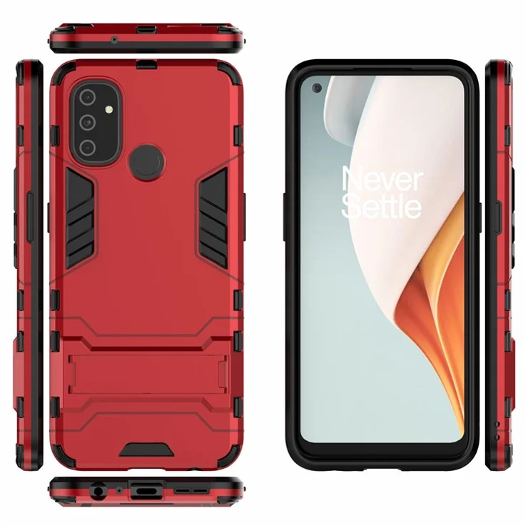 2 in 1 Kickstand for OnePlus Nord N100 PC + TPU Mobile Phone Cover - Red
