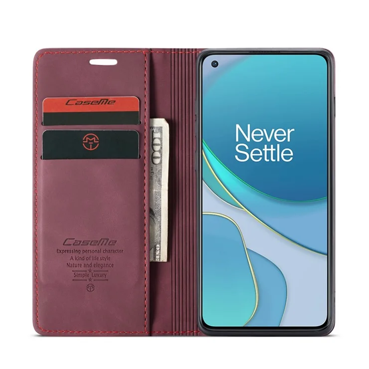 CASEME 013 Series Auto-absorbed Leather Wallet Case for OnePlus 8T - Red