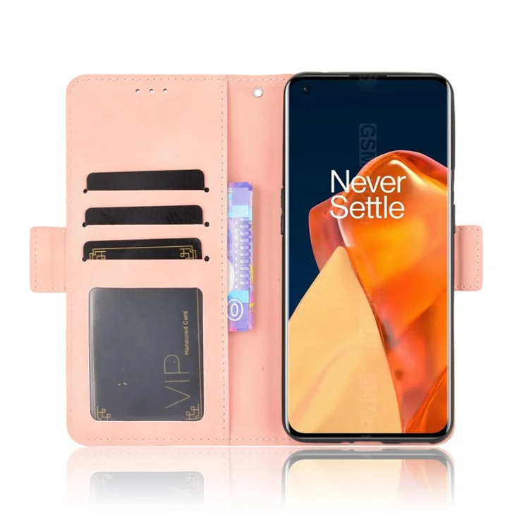 For OnePlus 9 Pro Full Protection Leather Wallet Protective Case with Multiple Card Slots Design - Pink