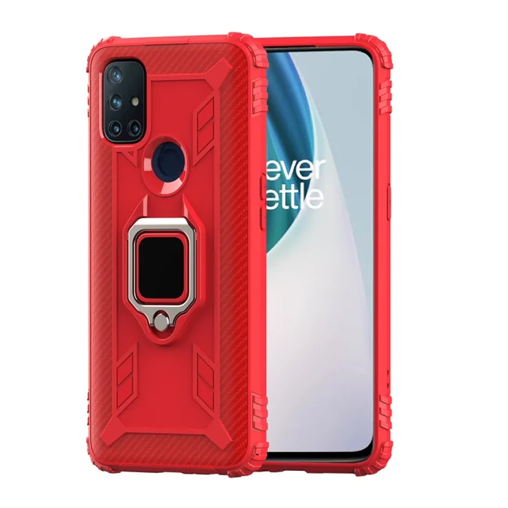 TPU Finger Ring Kickstand Phone Protective Case for OnePlus Nord N10 5G - Red