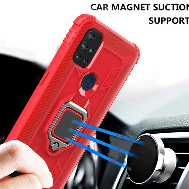 TPU Finger Ring Kickstand Phone Protective Case for OnePlus Nord N10 5G - Red
