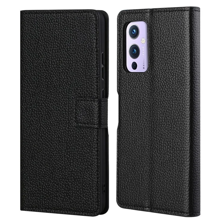 Litchi Texture Leather Case for OnePlus 9 Pro Protective Cover with Wallet Stand - Black