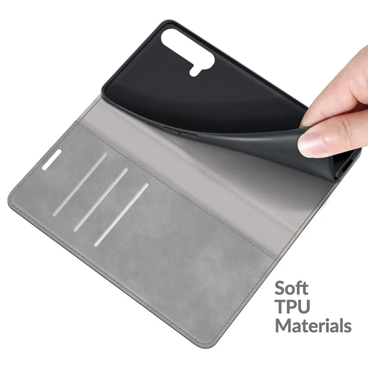 Skin-touch Auto-absorbed Wallet Leather Case with Stand for OnePlus Nord CE 5G - Grey
