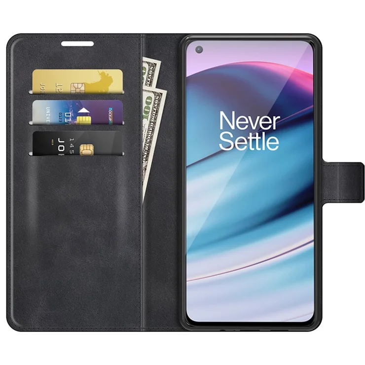 Magnetic Square Clasp Wallet Stand Leather Case Protector for OnePlus Nord CE 5G - Black