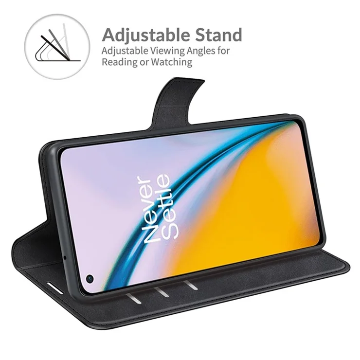 Magnetic Soft PU Leather Wallet Stand Function Folio Protective Case for Oneplus Nord 2 5G - Black
