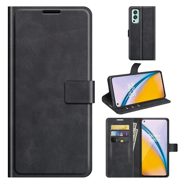 Magnetic Soft PU Leather Wallet Stand Function Folio Protective Case for Oneplus Nord 2 5G - Black
