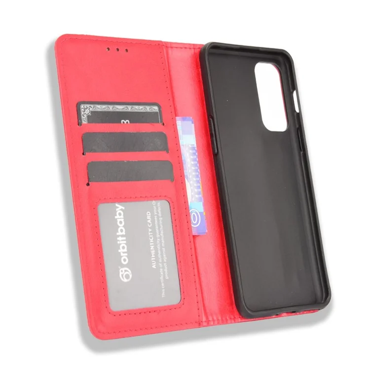 Retro Style PU Leather Flip Magnetic Stand Flip Protective Cover for OnePlus Nord 2 5G - Red