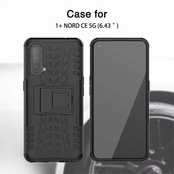 Tire Texture Dual-Layer Heavy Duty Shockproof TPU + PC Case with Kickstand for OnePlus Nord CE 5G - Blue